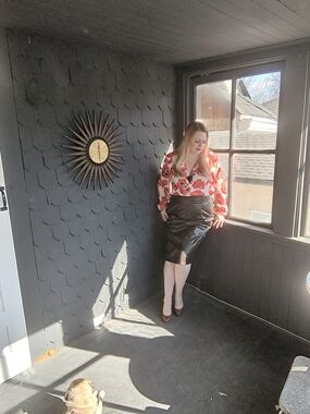 Vintage Black Real Leather Pencil Skirt With Yoke Waist